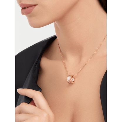 Bulgari 18K Rose Gold White Ceramic B.zero1 Necklace