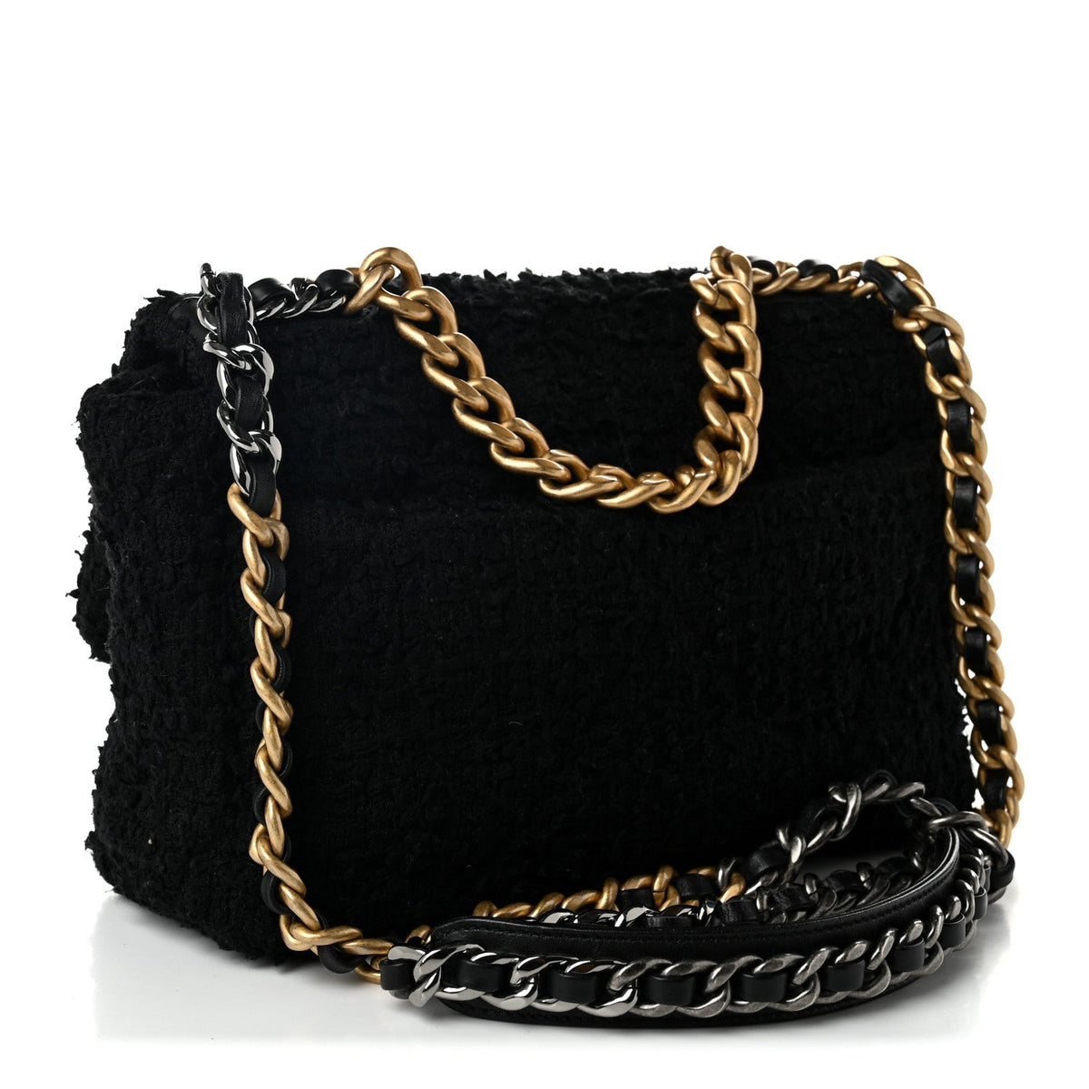 Chanel Tweed Quilted Medium 19 Flap Black