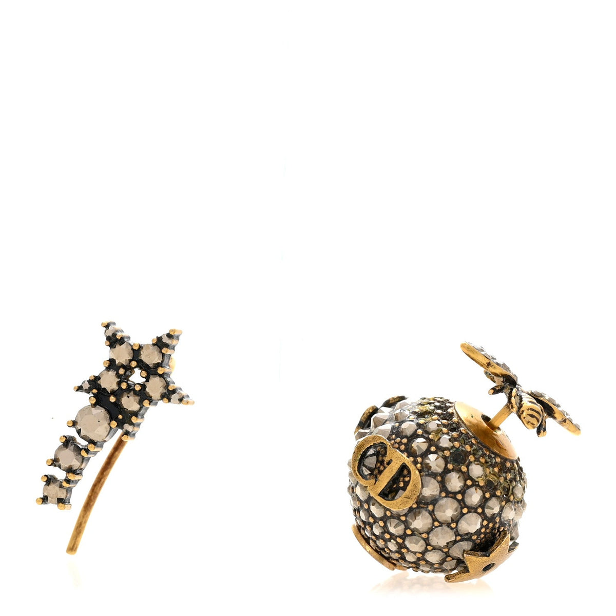 Christian DiorCrystal Bee Star Tribal Earrings Aged Gold