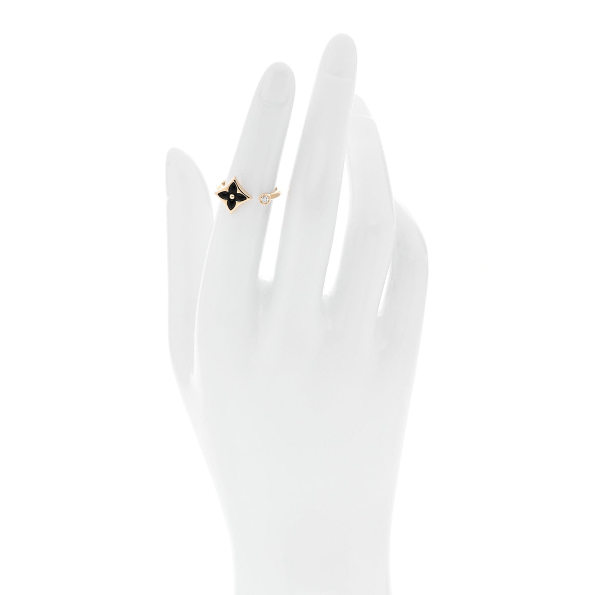 Louis Vuitton 18K Yellow Gold Diamond Onyx Blossom Ring 48 4.5