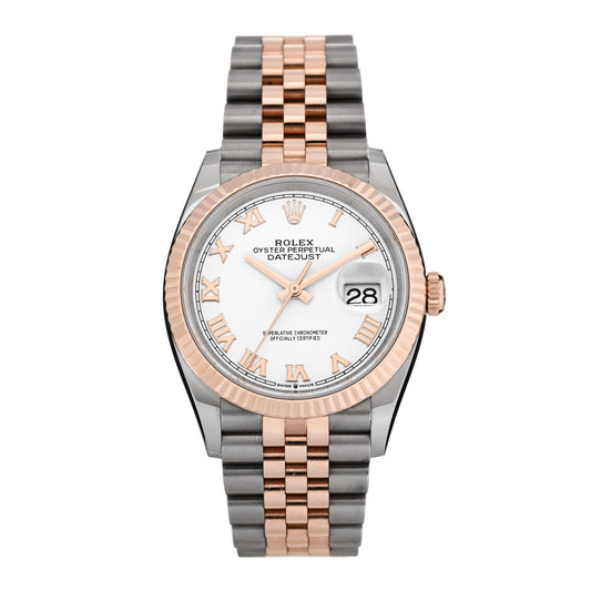 Rolex Stainless Steel 18K Everose Gold 36mm Datejust Watch White 126231
