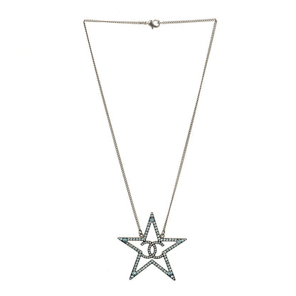 Chanel Crystal CC Star Necklace Silver Blue