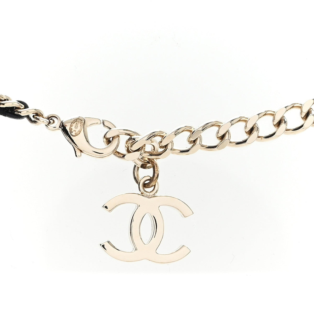Chanel Tweed Lambskin CC Heart Locket Necklace Gold Black Pink