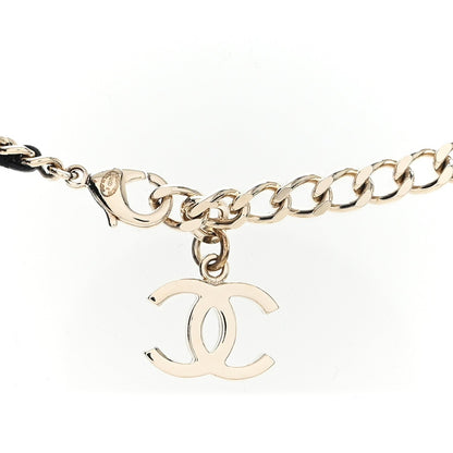 Chanel Tweed Lambskin CC Heart Locket Necklace Gold Black Pink