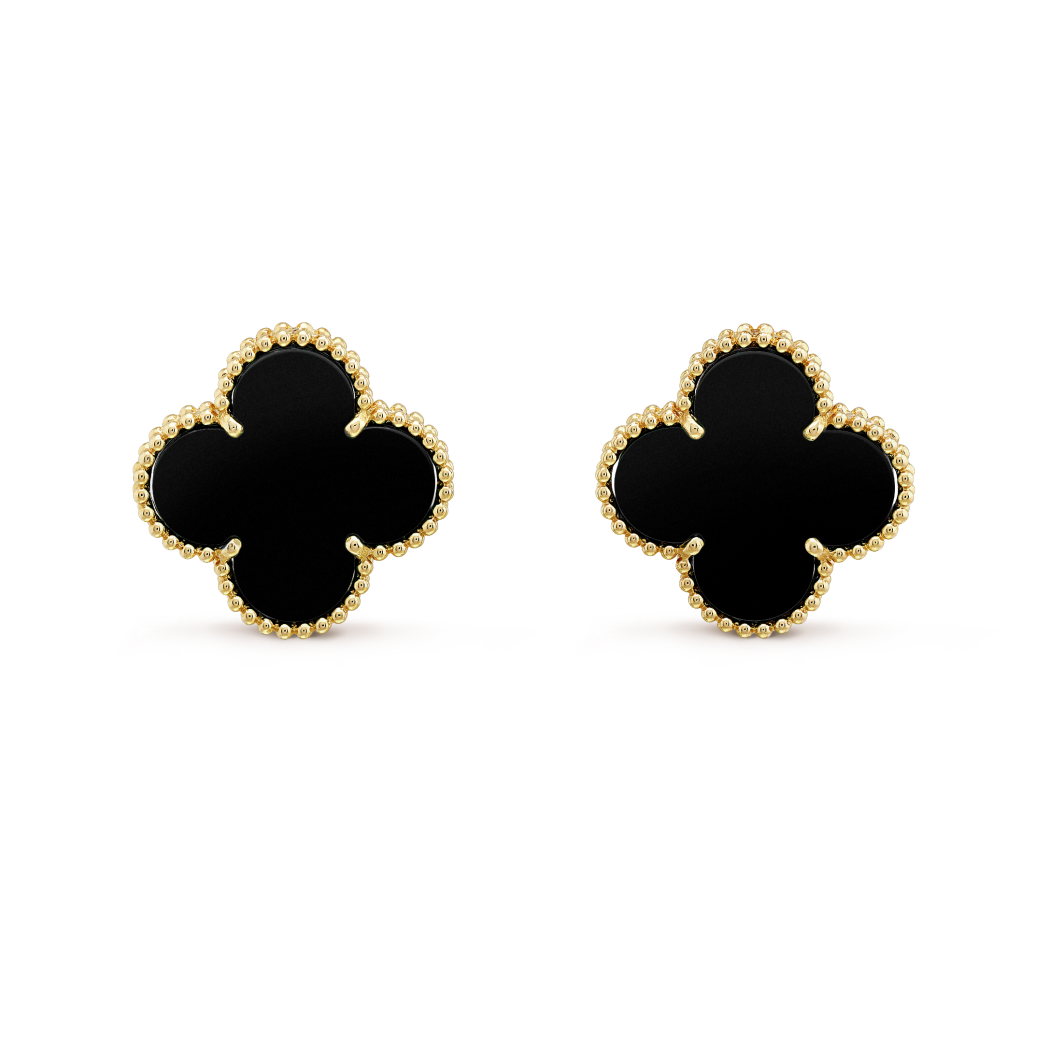 18K Yellow Gold Onyx VCA Magic Alhambra Earrings
