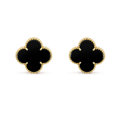 18K Yellow Gold Onyx VCA Magic Alhambra Earrings