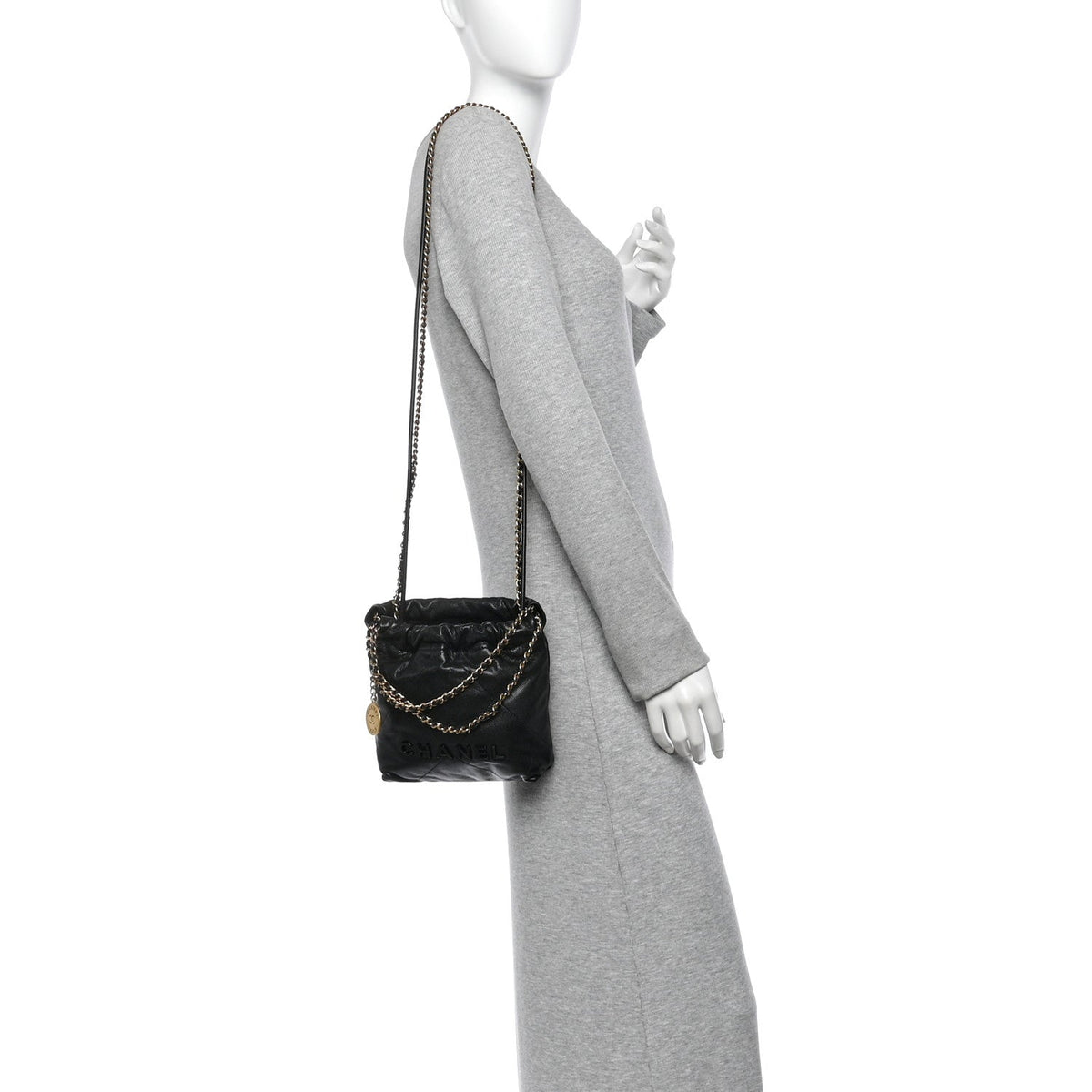 Chanel Shiny Caviar Quilted Monochrome Mini Chanel 22 Black