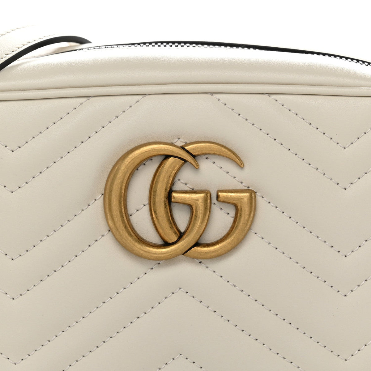 Gucci Calfskin Matelasse Small GG Marmont Chain Shoulder Bag White