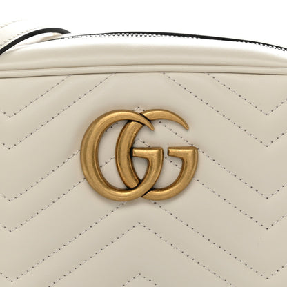 Gucci Calfskin Matelasse Small GG Marmont Chain Shoulder Bag White