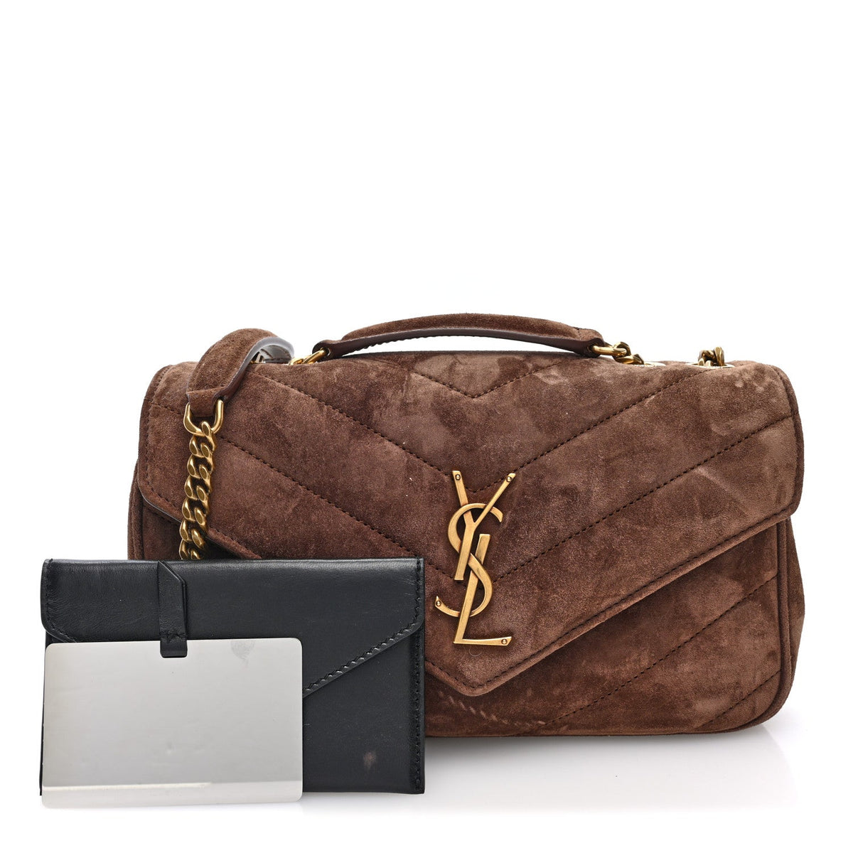 Saint Laurent Suede Chevron Quilted Medium Loulou Bark Brown