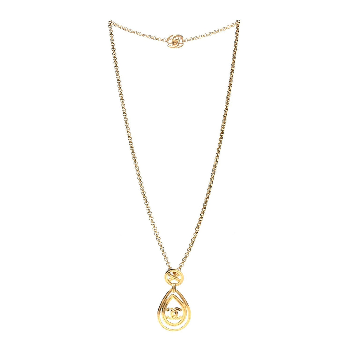 Chanel CC Teardrop Pendant Necklace Gold