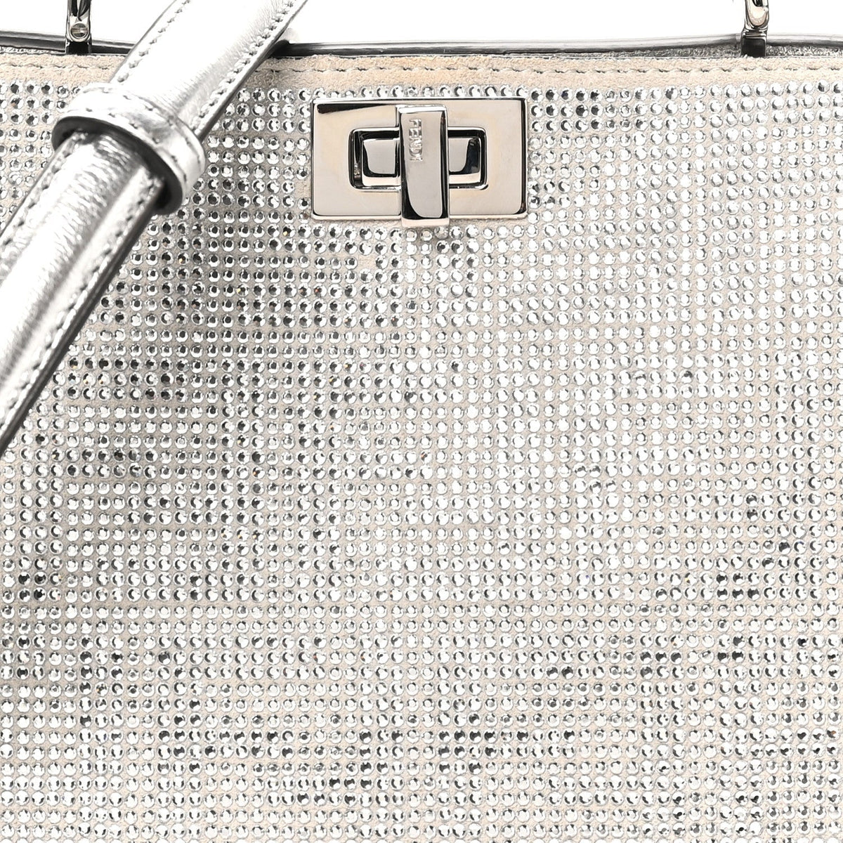 Fendi Crystal Vitello Laminato Petite Peekaboo I SEE U Satchel Argento