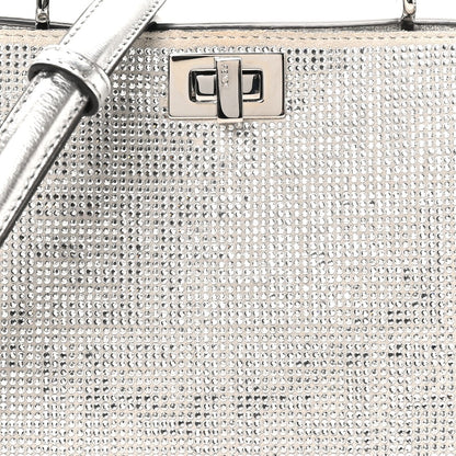 Fendi Crystal Vitello Laminato Petite Peekaboo I SEE U Satchel Argento