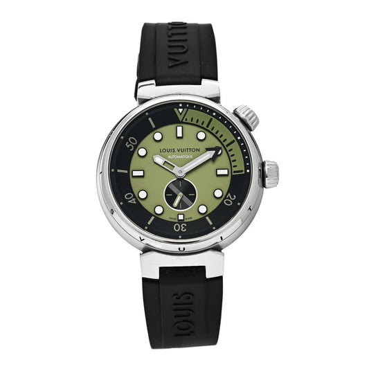 Louis Vuitton Stainless Steel Rubber 44mm Tambour Street Diver Watch Green