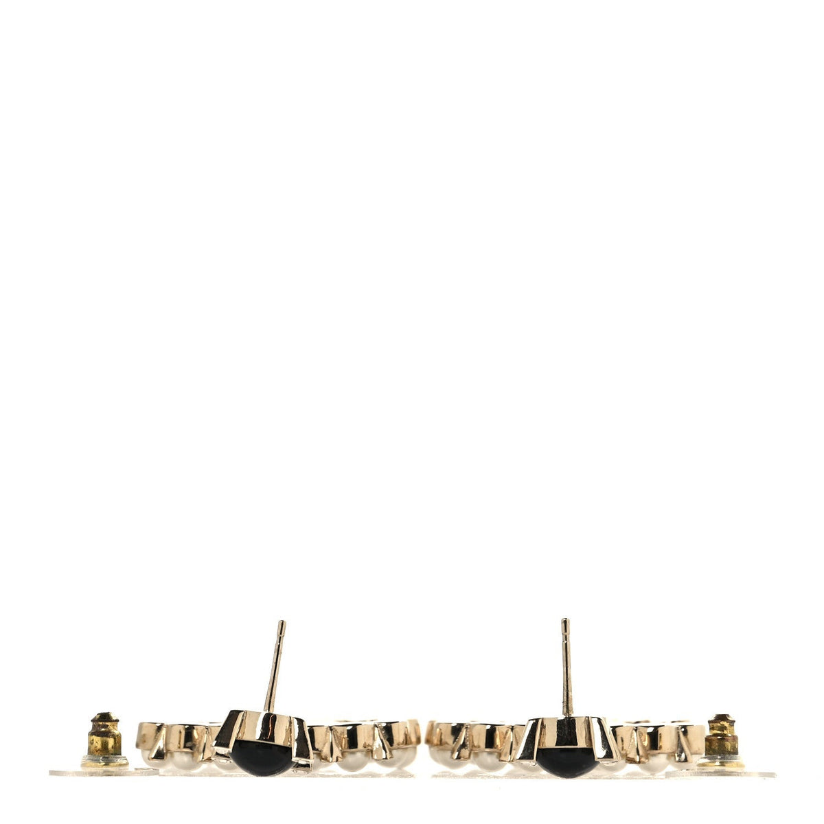 Chanel Resin Crystal Pearl CC Drop Earrings Black Gold
