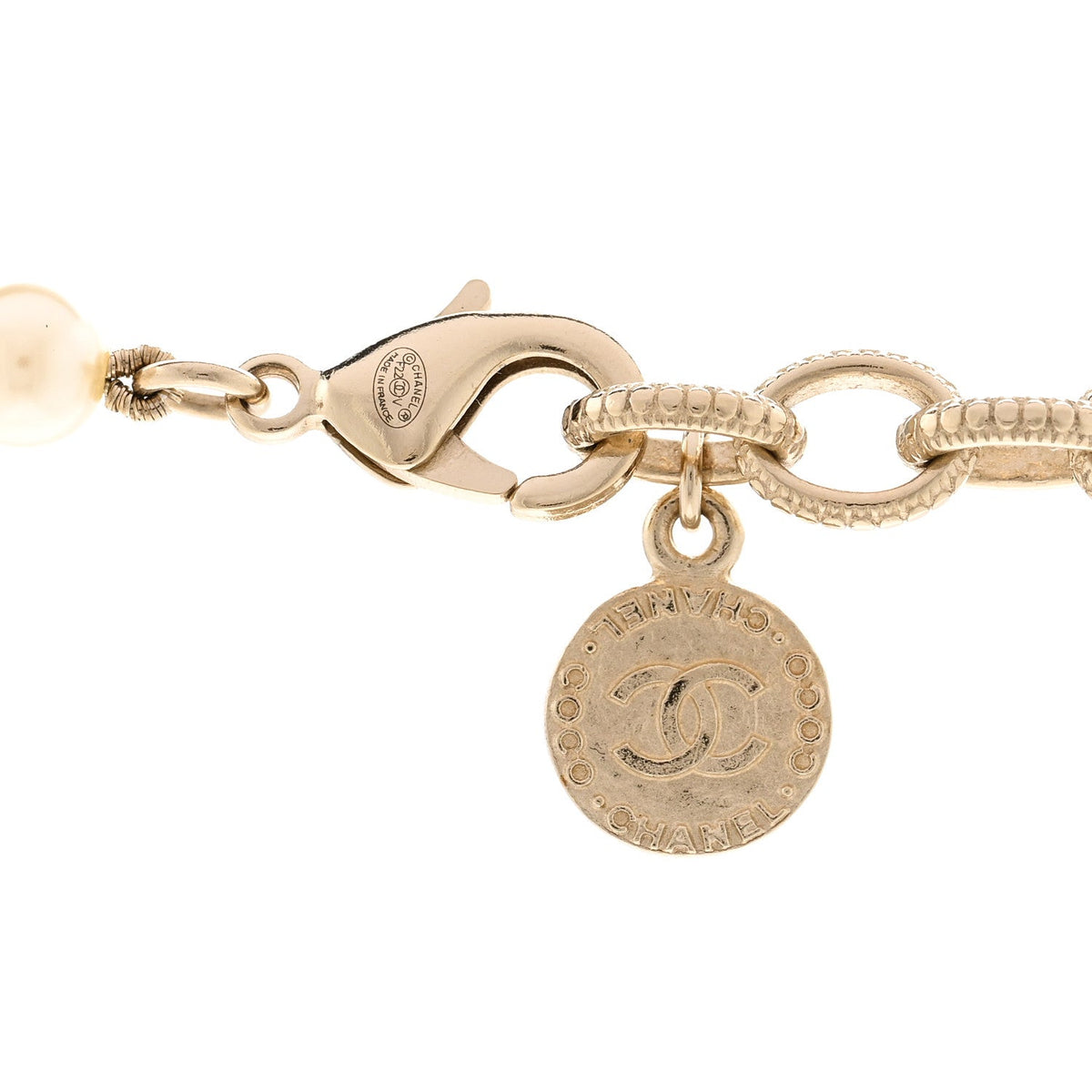 Chanel Resin Pearl Crystal CC 100th Anniversary Necklace Light Gold
