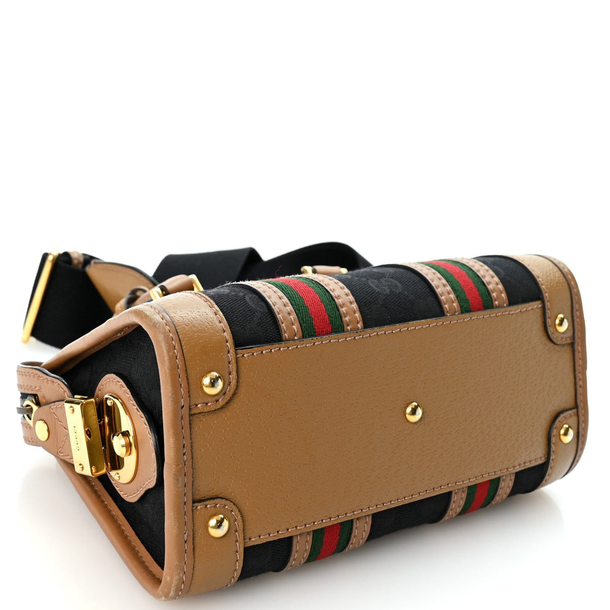 Gucci Monogram Dollar Calfskin Web Mini Bauletto Duffle Bag Black