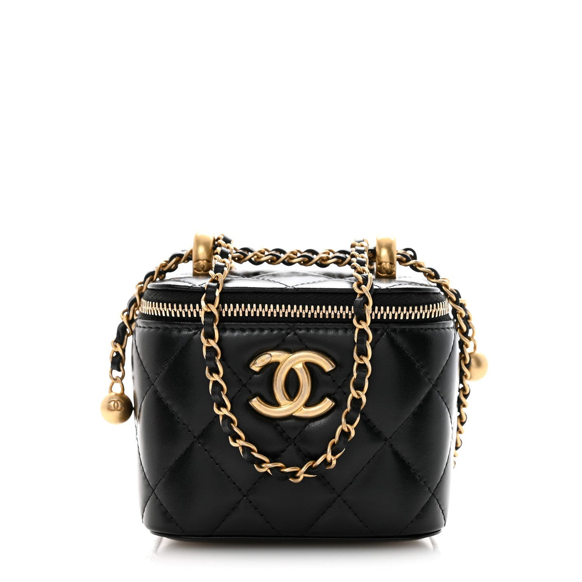Chanel Calfskin Quilted Mini Perfect Fit Vanity Case With Chain Black