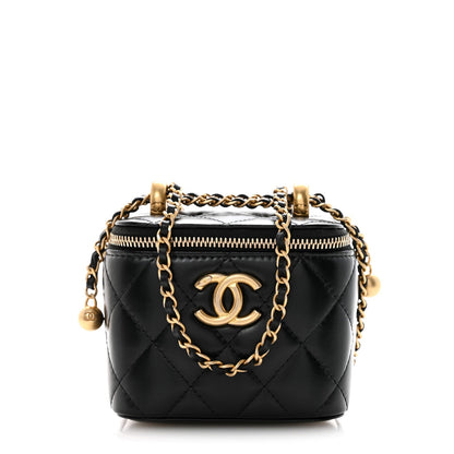 Chanel Calfskin Quilted Mini Perfect Fit Vanity Case With Chain Black