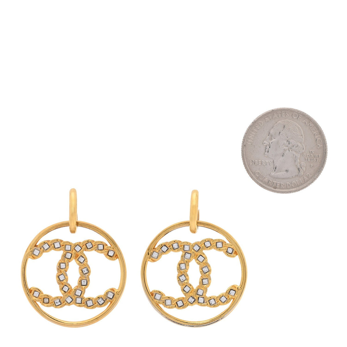 Chanel Crystal High Society CC Hoop Earrings Gold
