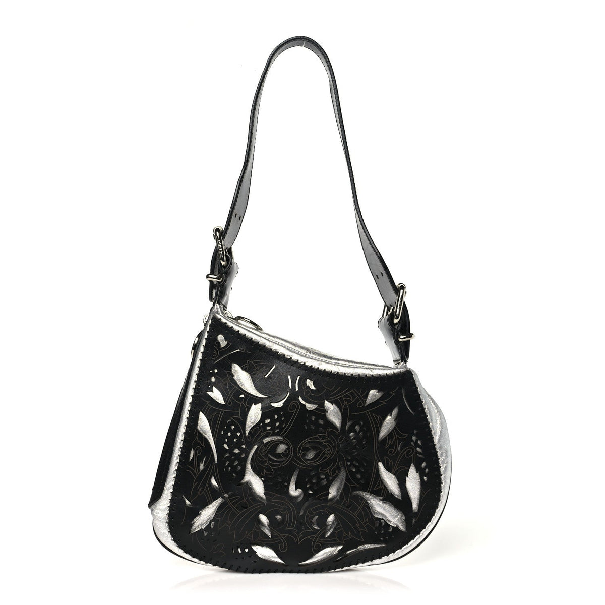 Fendi Calfskin Metal Small Oyster Shoulder Bag Black