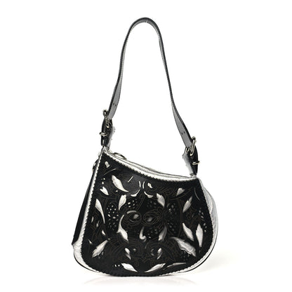Fendi Calfskin Metal Small Oyster Shoulder Bag Black