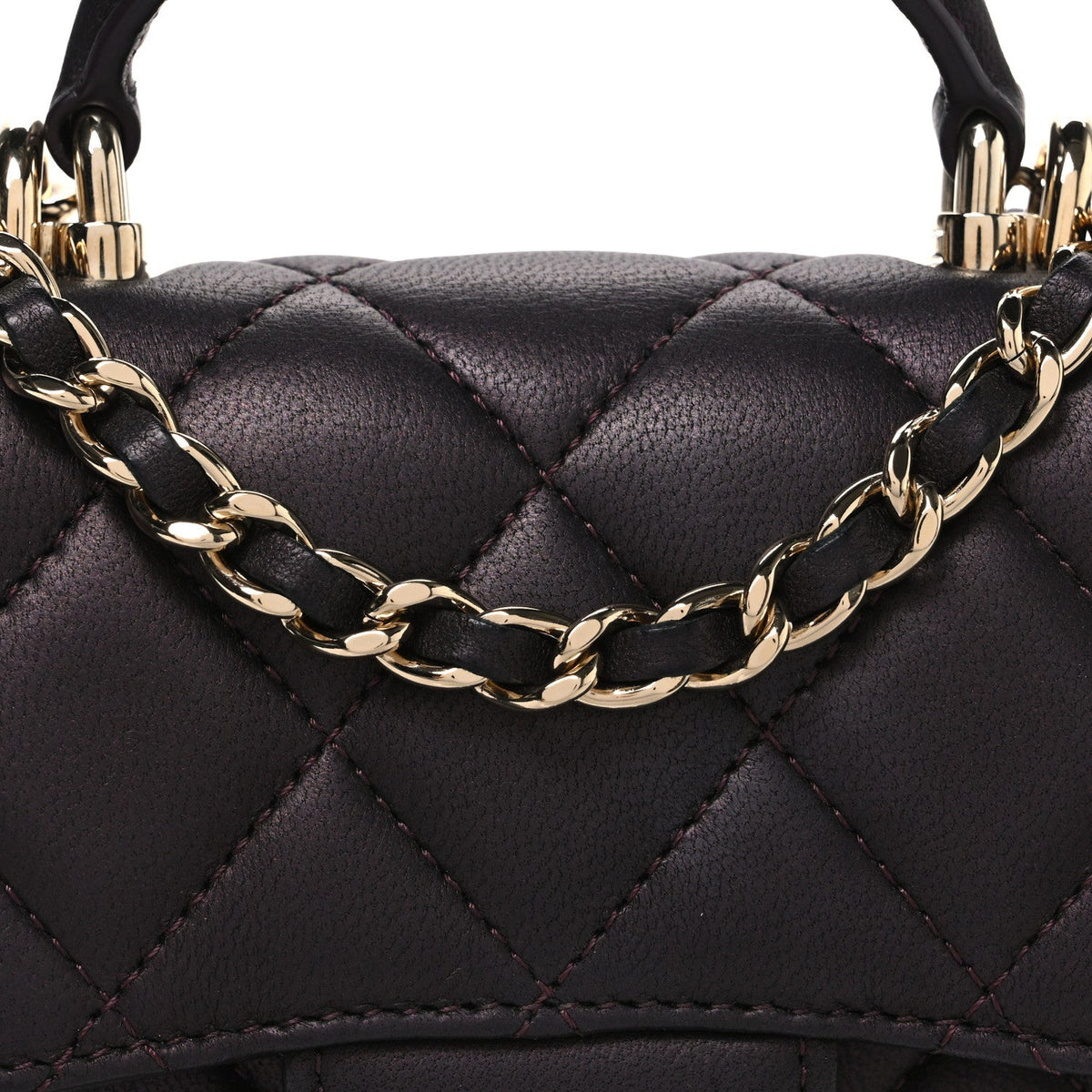Chanel Iridescent Lambskin Quilted Top Handle Clutch With Chain Bordeaux
