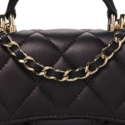 Chanel Iridescent Lambskin Quilted Top Handle Clutch With Chain Bordeaux