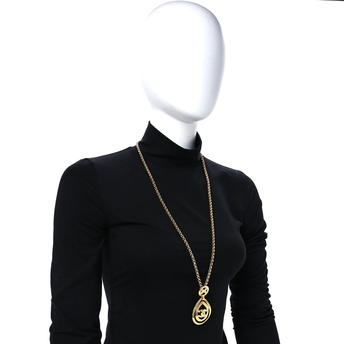 Chanel CC Teardrop Pendant Necklace Gold