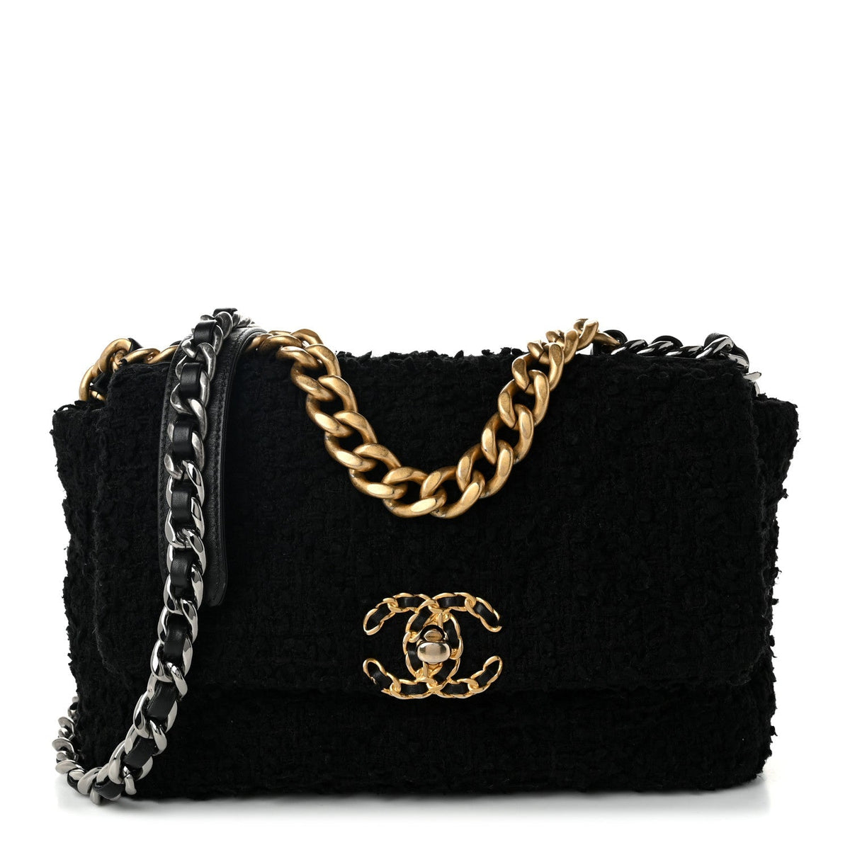 Chanel Tweed Quilted Medium 19 Flap Black