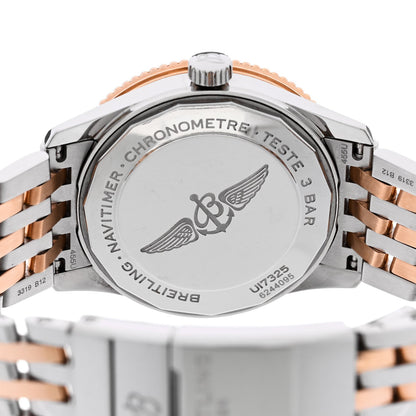 Breitling Stainless Steel 18K Rose Gold 38mm Navitimer Watch Silver U17325