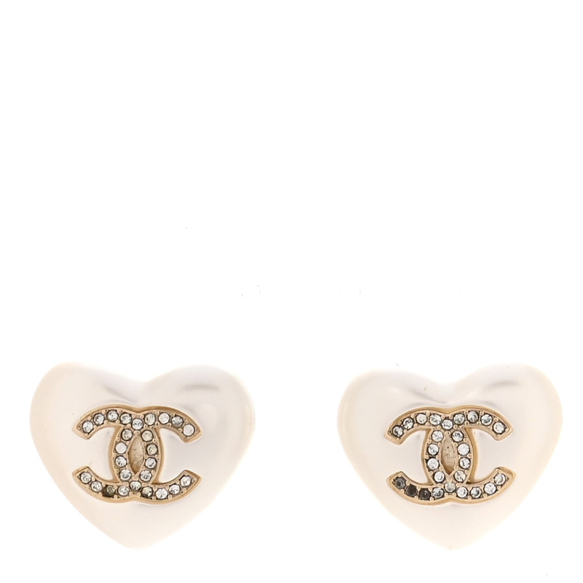 Chanel Pearl Crystal CC Heart Earrings Gold