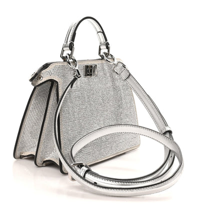 Fendi Crystal Vitello Laminato Petite Peekaboo I SEE U Satchel Argento