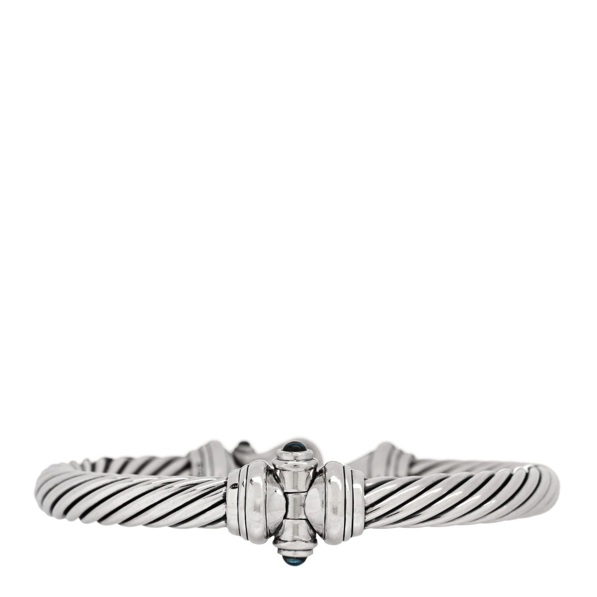 David Yurman Sterling Silver Diamond Blue Topaz 7mm Cable Buckle Bracelet
