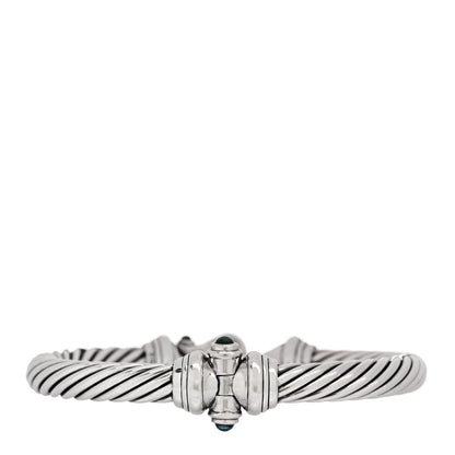 David Yurman Sterling Silver Diamond Blue Topaz 7mm Cable Buckle Bracelet