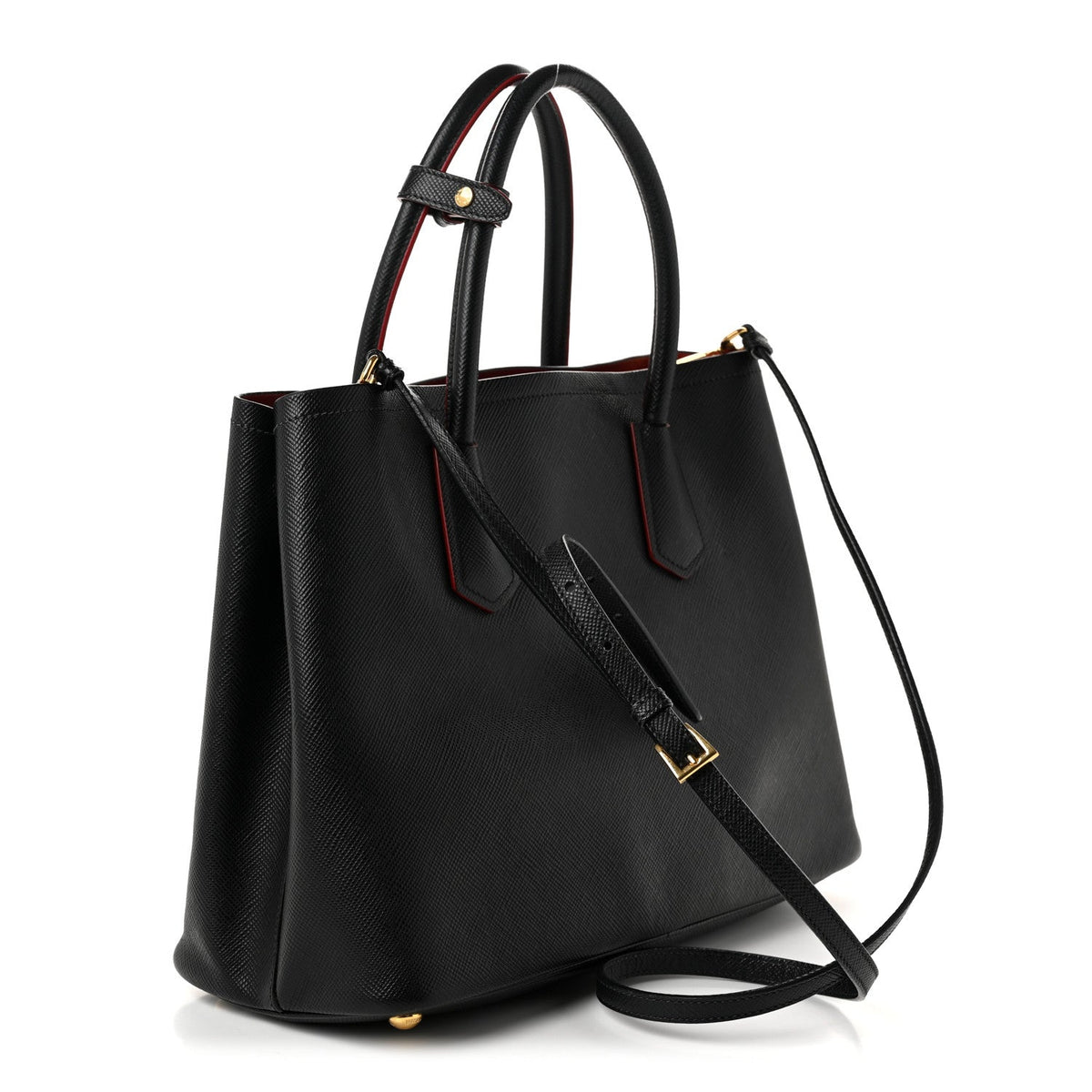 Prada Saffiano Cuir Small Double Bag Black Fuoco