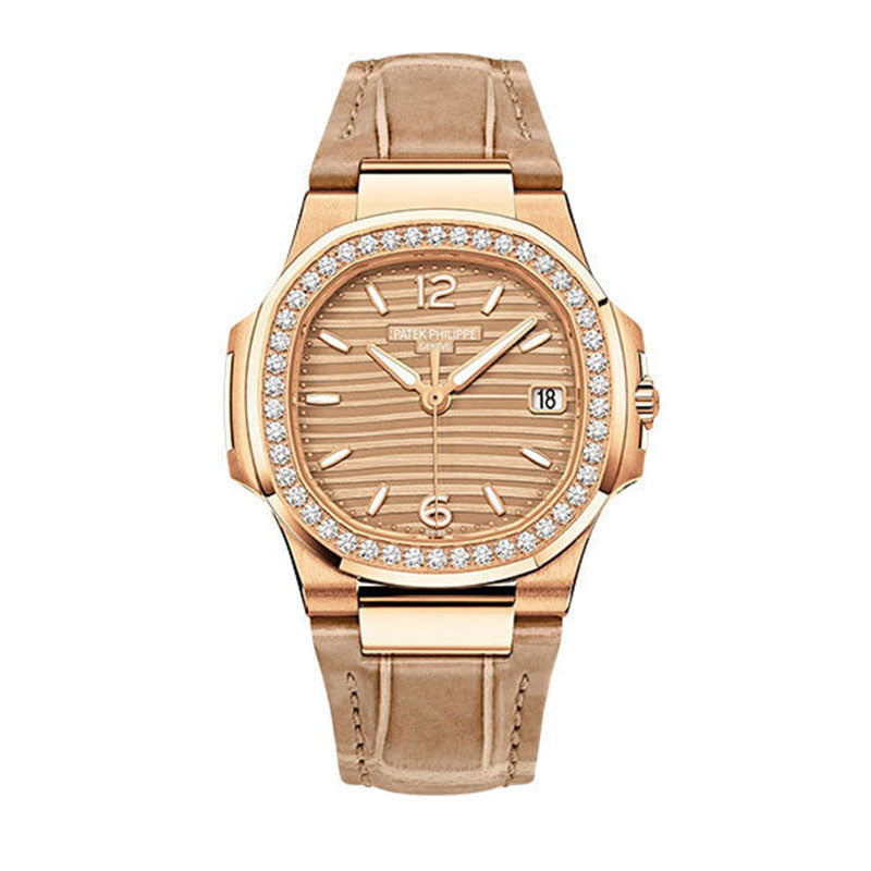 P. Philippe Nautilus Date Sweep Seconds - 32 mm - Rose Gold - Golden Dial - 7010R-012