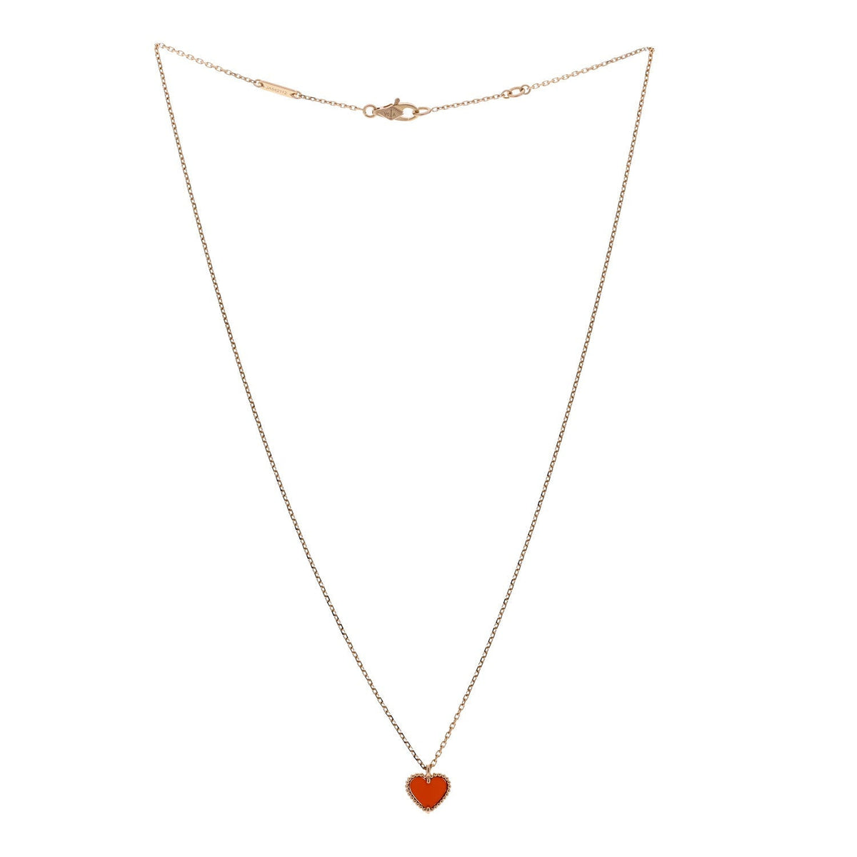 Van Cleef & Arpels 18K Rose Gold Carnelian Sweet Alhambra Heart Pendant Necklace