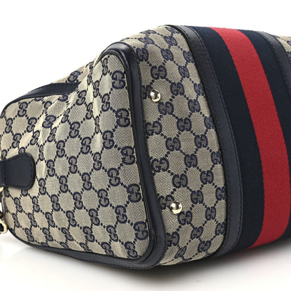 Gucci Monogram Selleria Calfskin Vintage Web Medium Boston Beige Blue