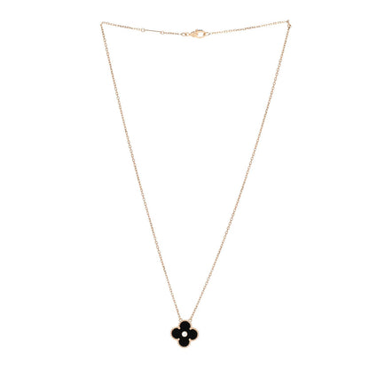 Van Cleef & Arpels 18K Rose Gold Diamond Onyx Alhambra Necklace