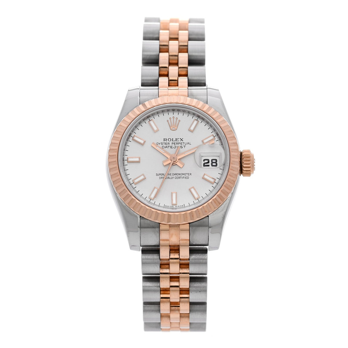 Rolex Stainless Steel 18K Everose Gold 26mm Oyster Perpetual Datejust Watch Silver 179171