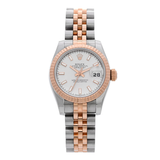 Rolex Stainless Steel 18K Everose Gold 26mm Oyster Perpetual Datejust Watch Silver 179171