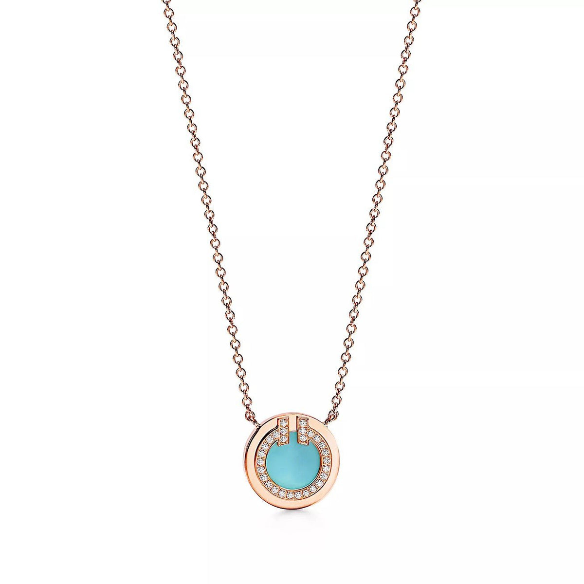 18K Gold Diamond Turquoise Tiffany T Pendant