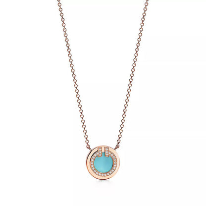 18K Gold Diamond Turquoise Tiffany T Pendant