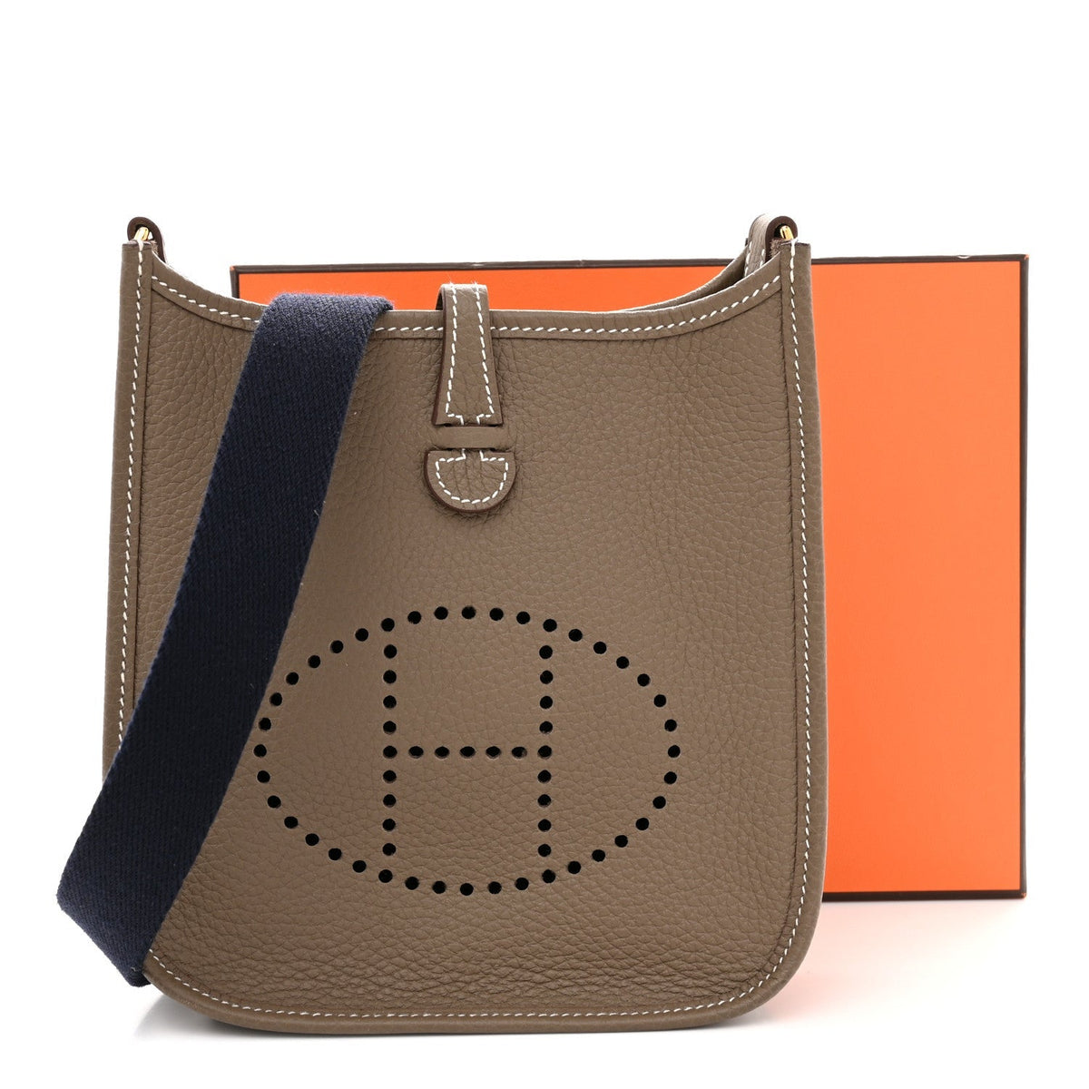 Hermes Taurillon Clemence Amazone Evelyne TPM Etoupe Bleu Indigo