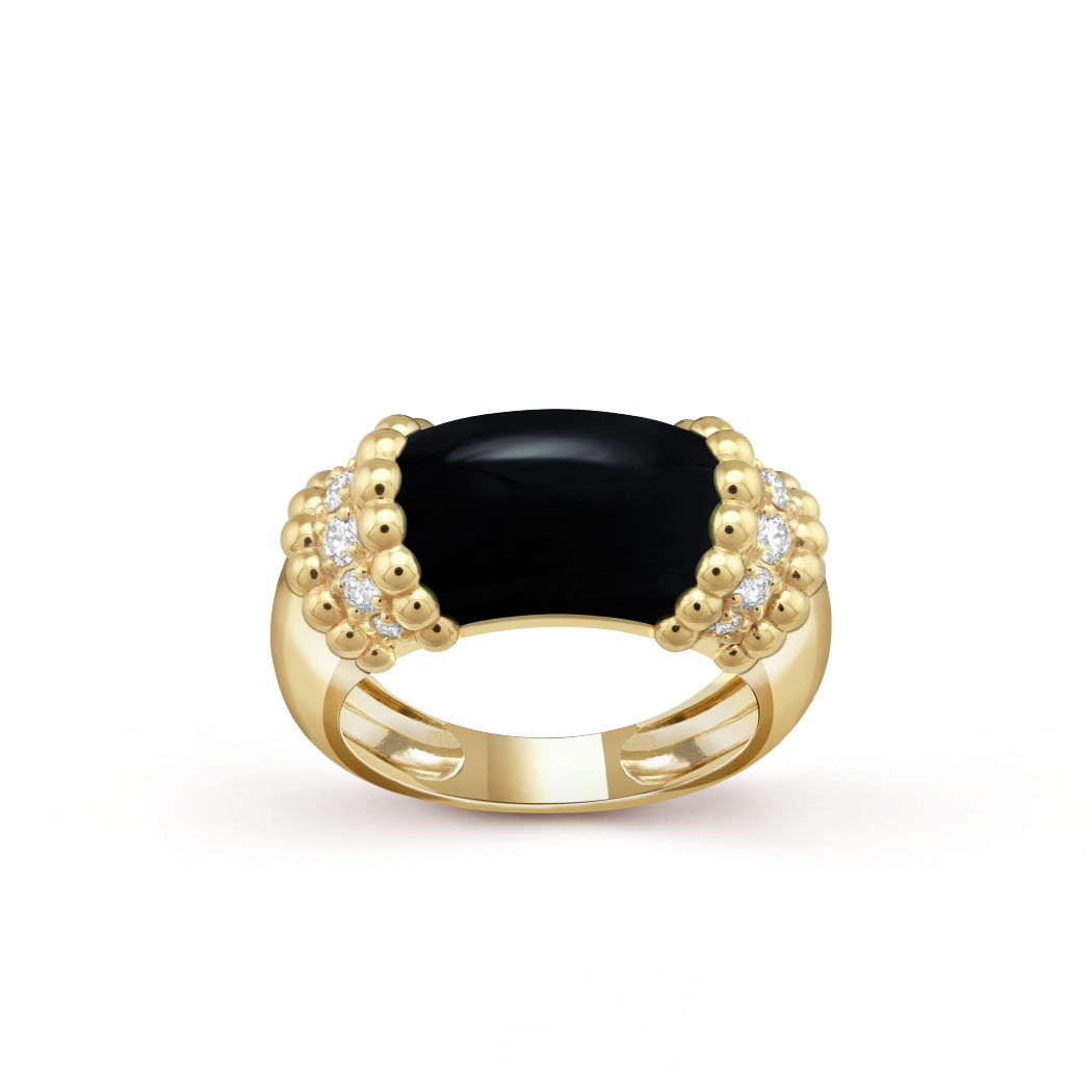 18K Yellow Gold Diamond Onyx VCA Perlée Couleurs Ring