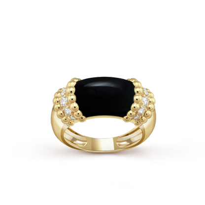 18K Yellow Gold Diamond Onyx VCA Perlée Couleurs Ring