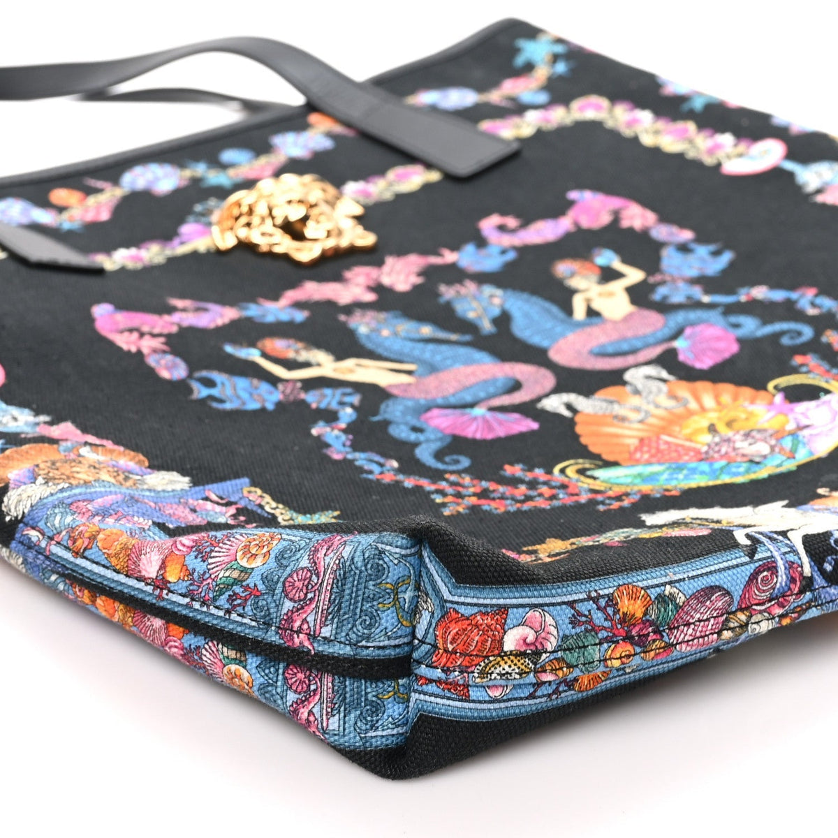 Versace Canvas Underwater Medusa Tote Black Multicolor