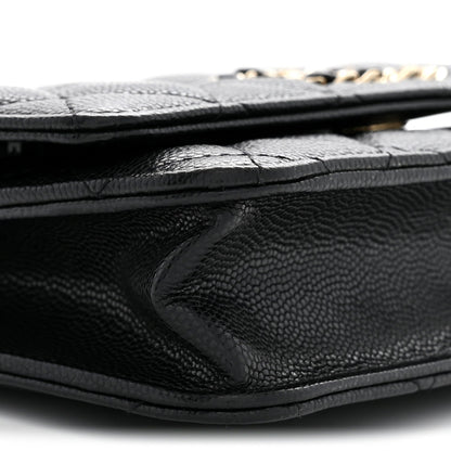Chanel Caviar Quilted French New Wave Chain CC Wallet On Chain WOC Black