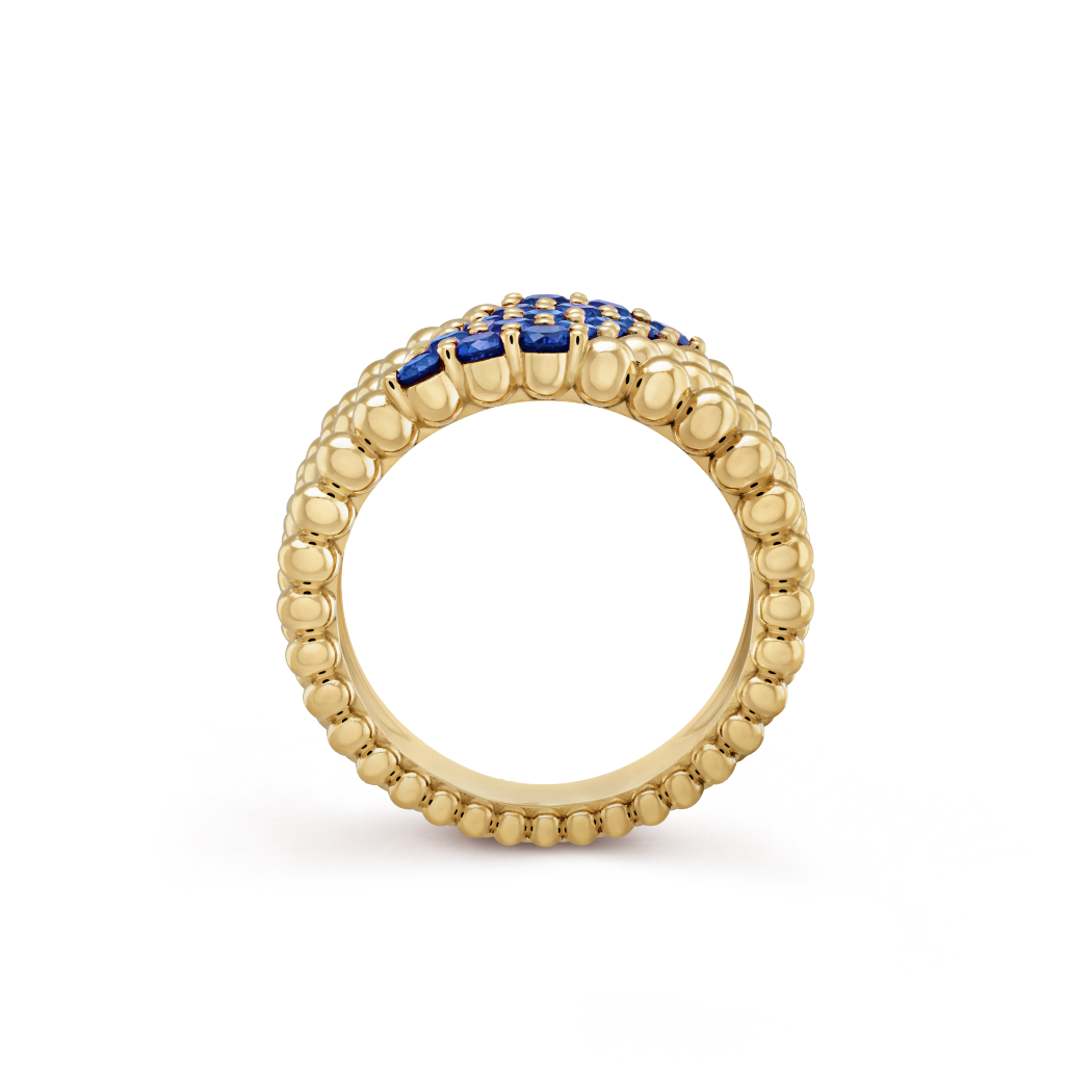 18K Gold Sapphire VCA Perlée Couleurs 5 Rows Ring